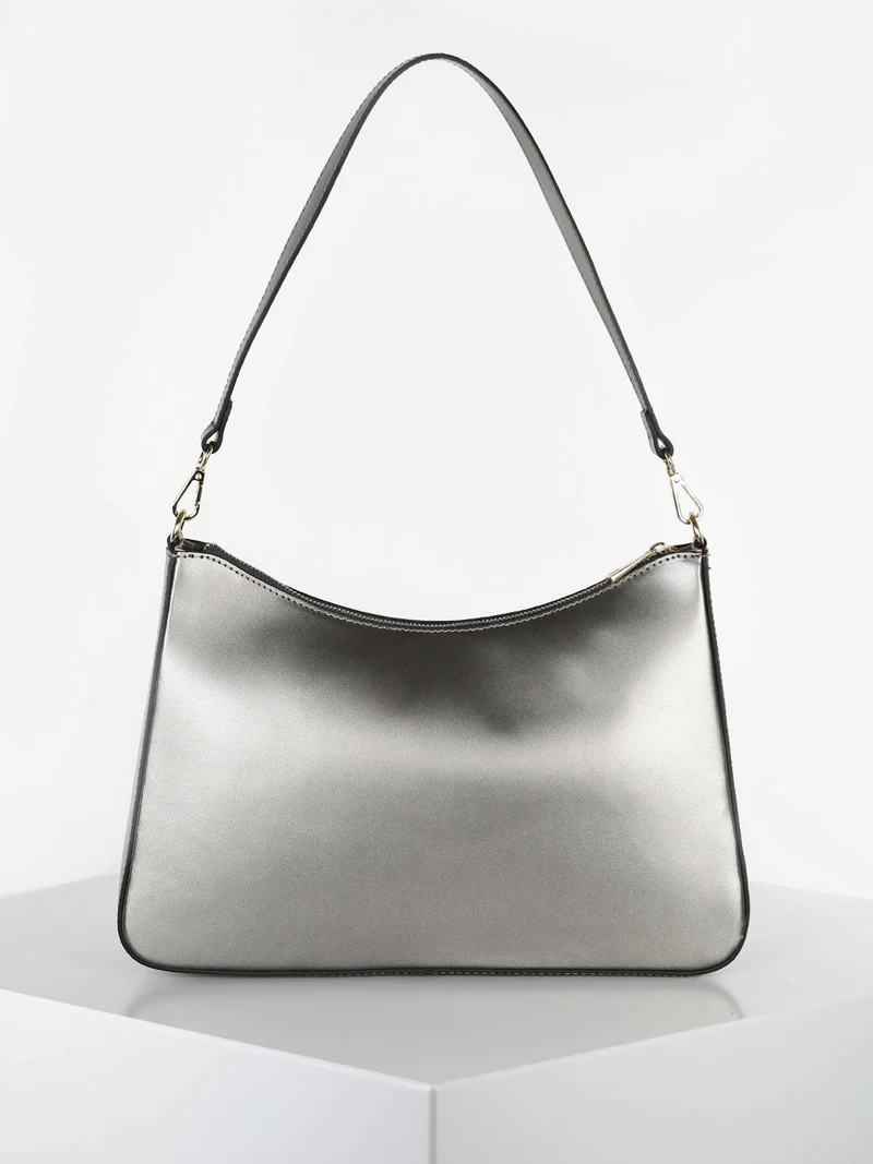 Borsetta rigida in vera pelle - grigio scuro