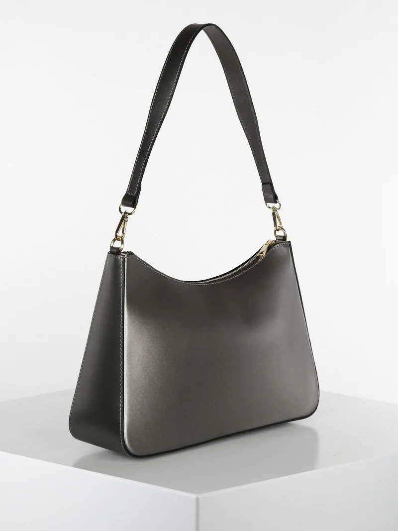 Borsetta rigida in vera pelle - grigio scuro
