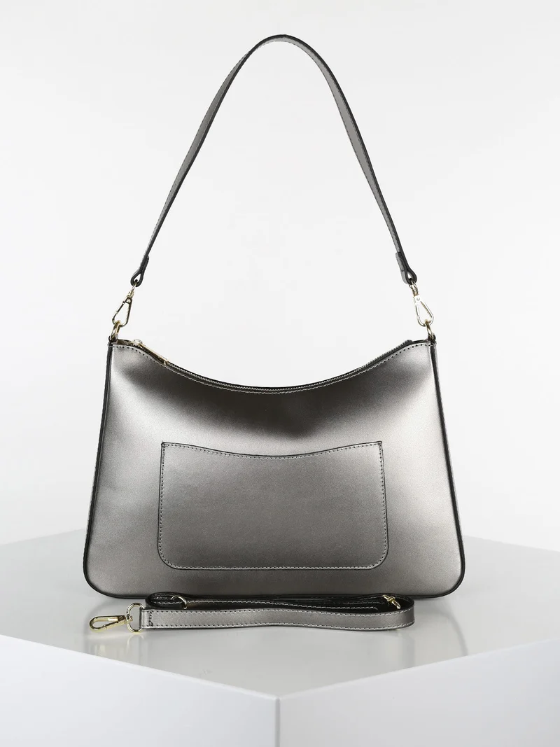 Borsetta rigida in vera pelle - grigio scuro