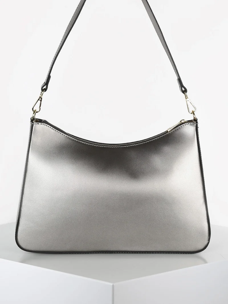 Borsetta rigida in vera pelle - grigio scuro