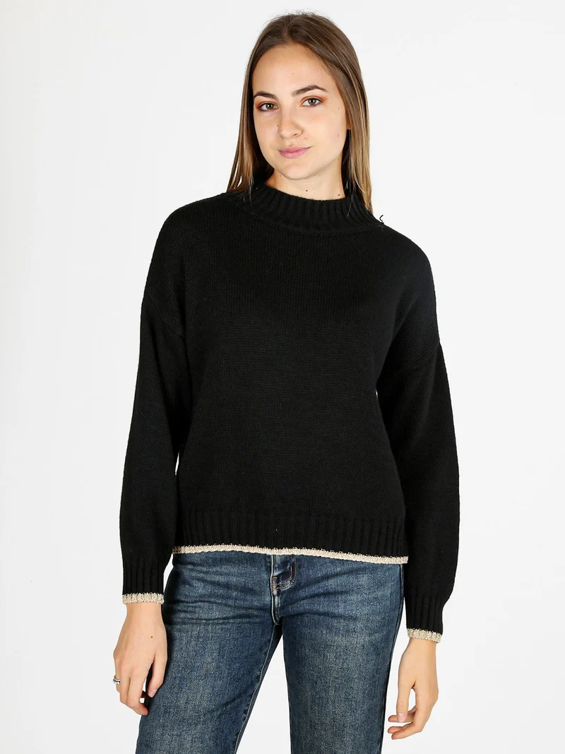 Maglione donna in misto lana con dettaglio lurex - nero