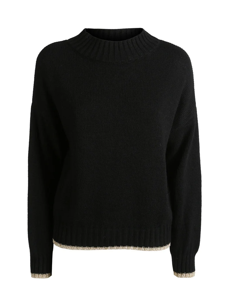 Maglione donna in misto lana con dettaglio lurex - nero