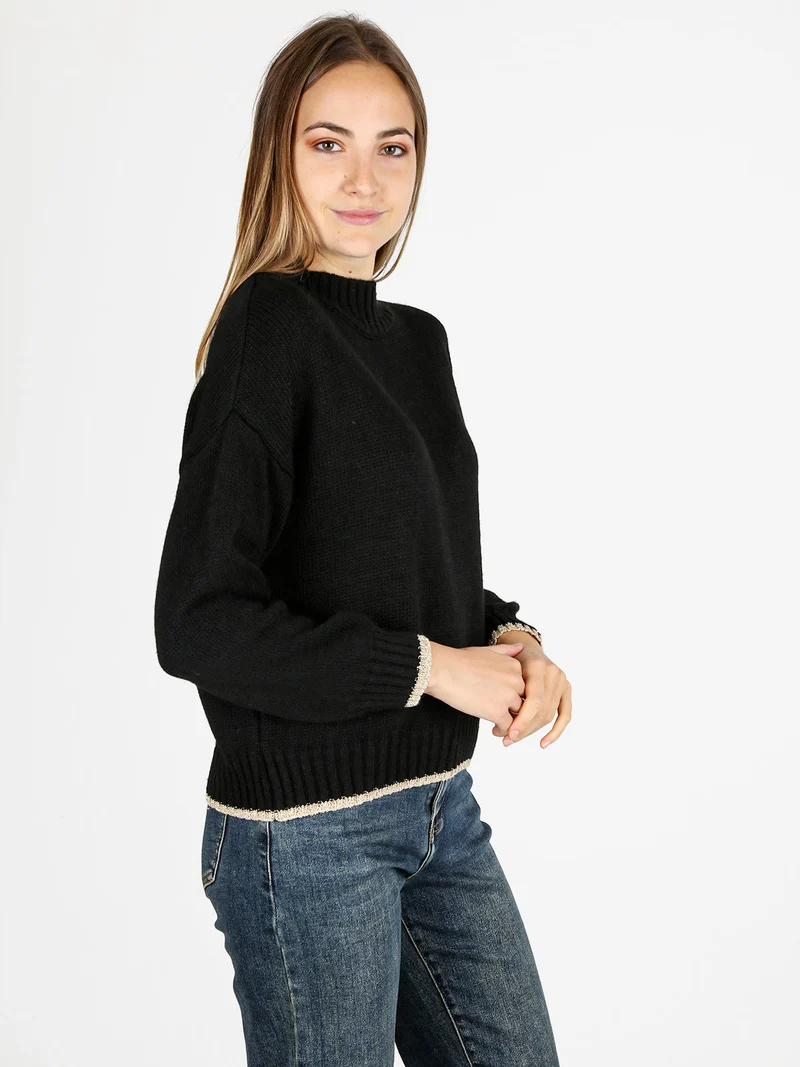 Maglione donna in misto lana con dettaglio lurex - nero
