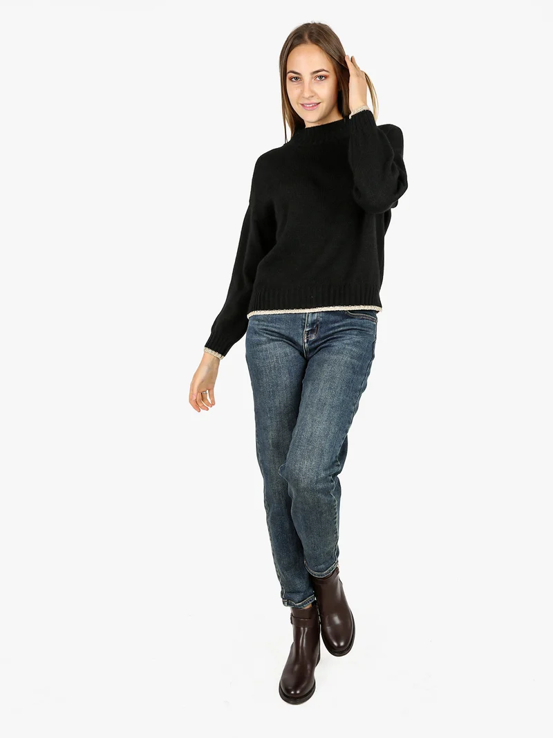 Maglione donna in misto lana con dettaglio lurex - nero