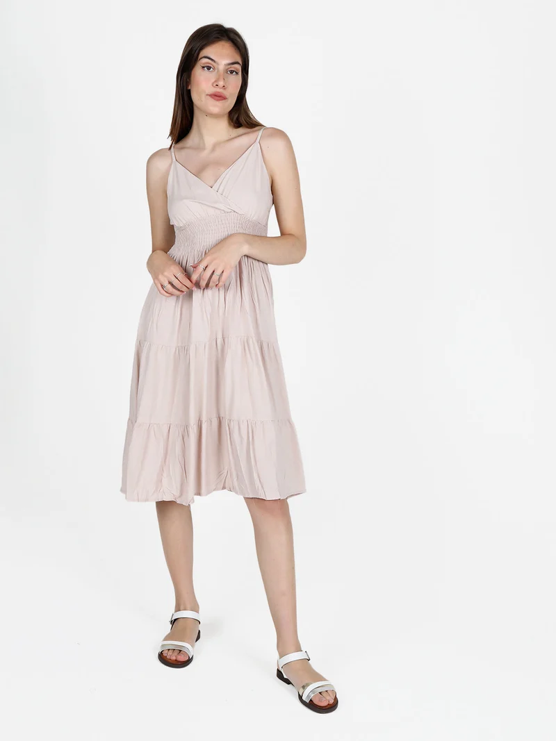 Vestitino donna con spalline sottili tinta unita - beige