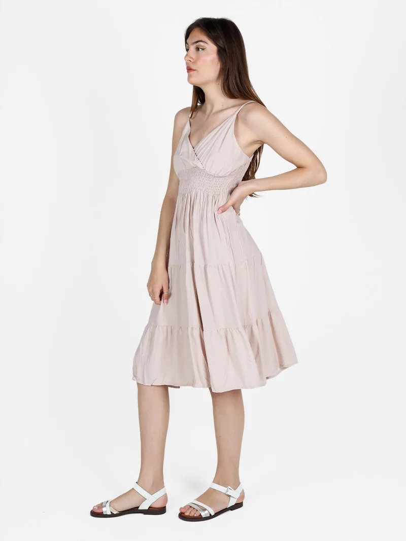 Vestitino donna con spalline sottili tinta unita - beige
