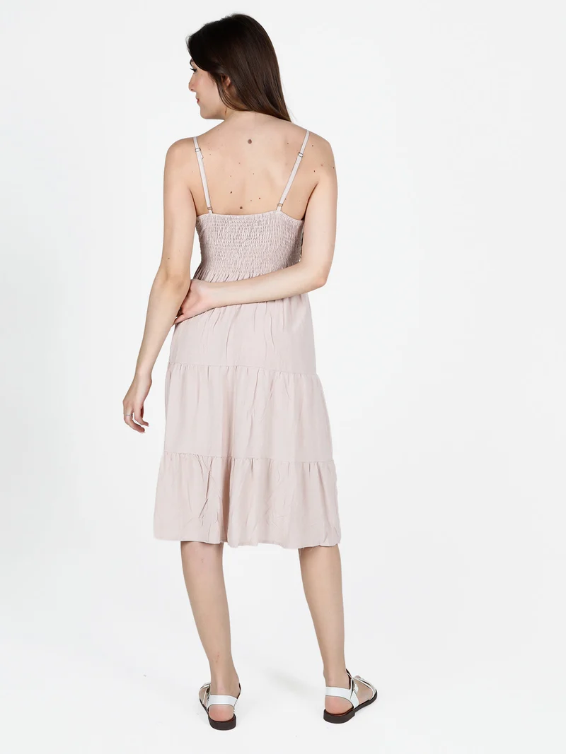 Vestitino donna con spalline sottili tinta unita - beige