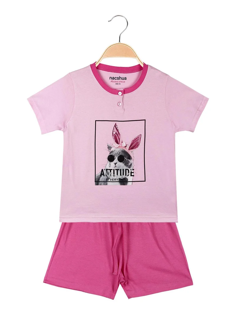 Pigiama corto da bambina in cotone - rosa