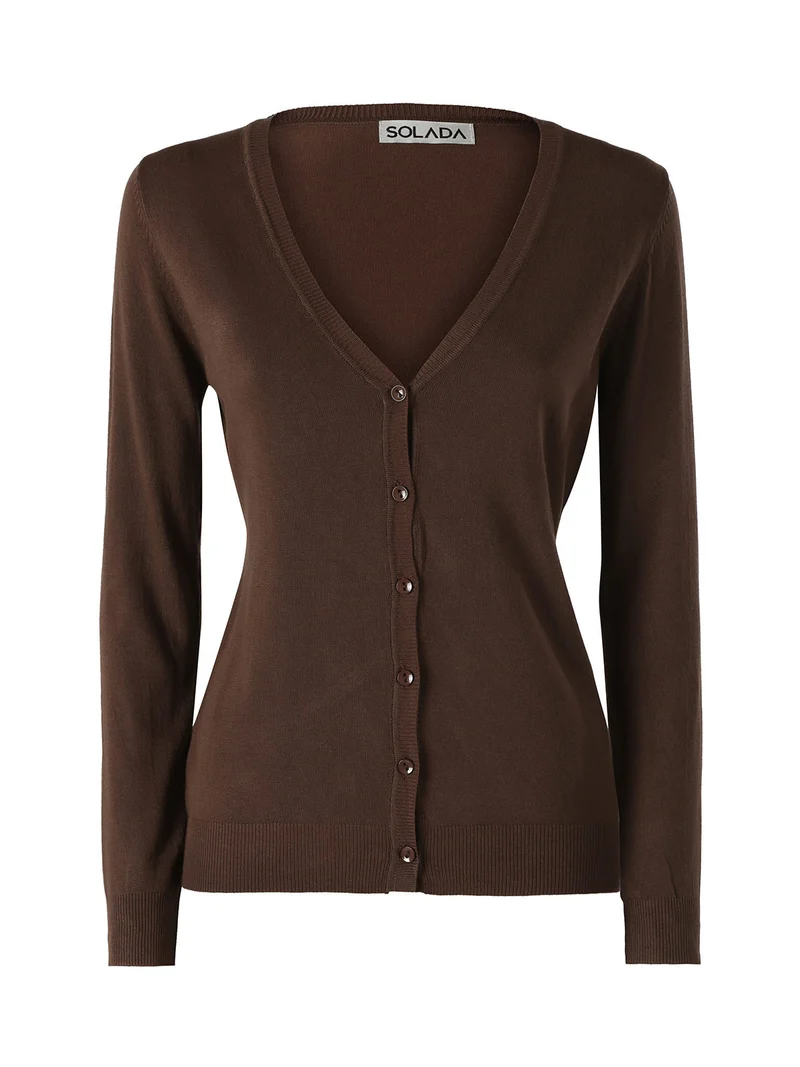 Cardigan donna in maglia con bottoni - moro