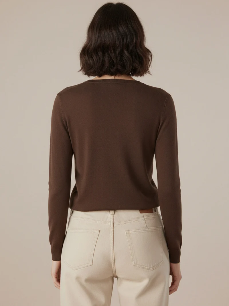 Cardigan donna in maglia con bottoni - moro