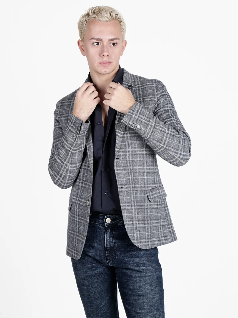 Blazer classico da uomo a quadri - grigio