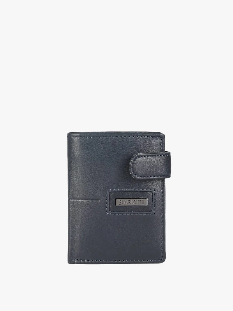 Mini portafoglio in pelle da uomo verticale con bottone - blu scuro