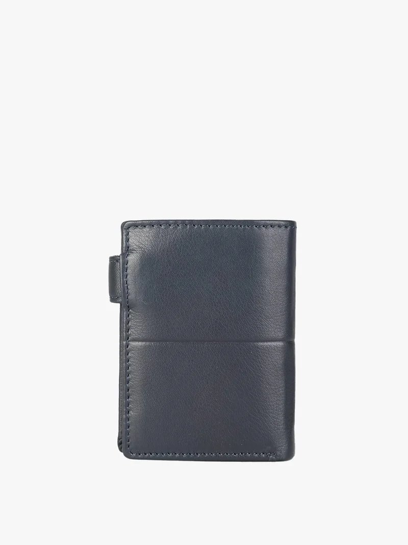 Mini portafoglio in pelle da uomo verticale con bottone - blu scuro