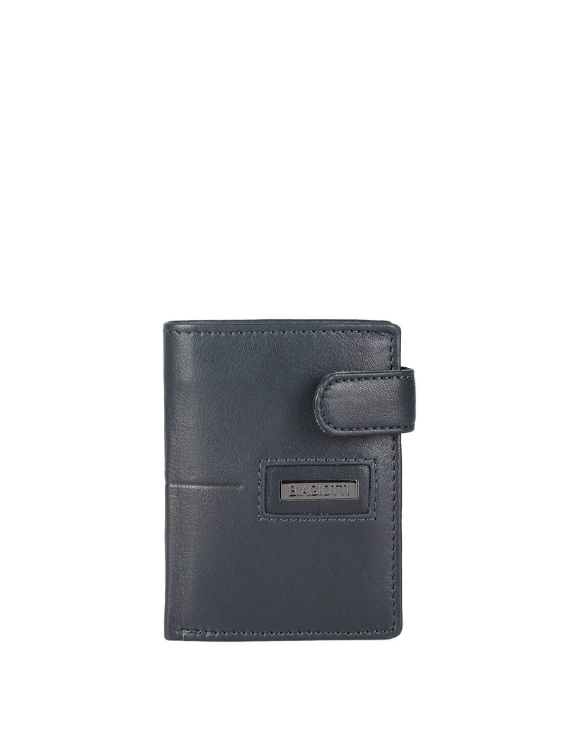 Mini portafoglio in pelle da uomo verticale con bottone - blu scuro