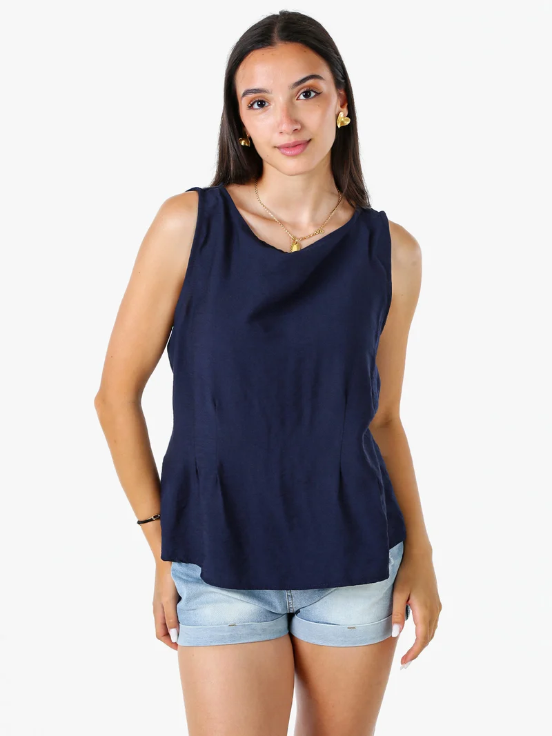 Top smanicato da donna in viscosa - blu scuro