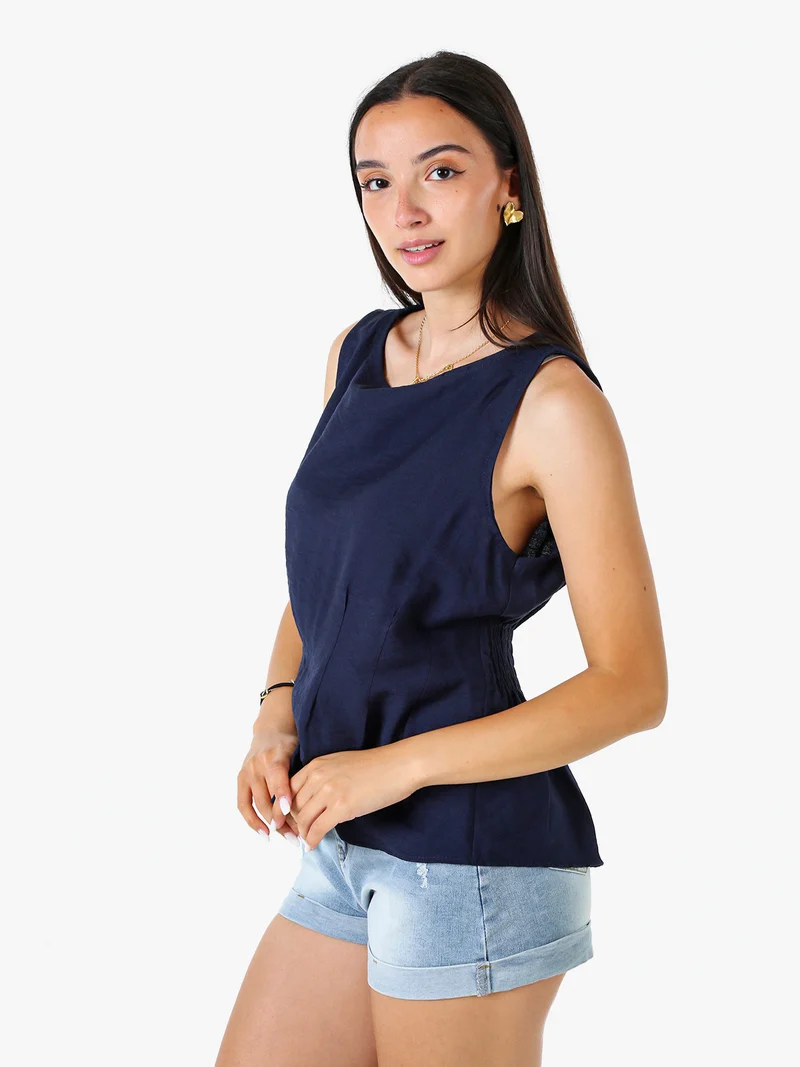 Top smanicato da donna in viscosa - blu scuro