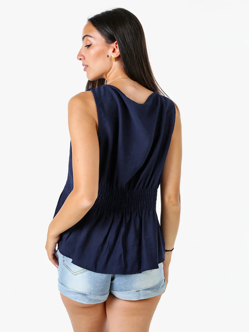 Top smanicato da donna in viscosa - blu scuro