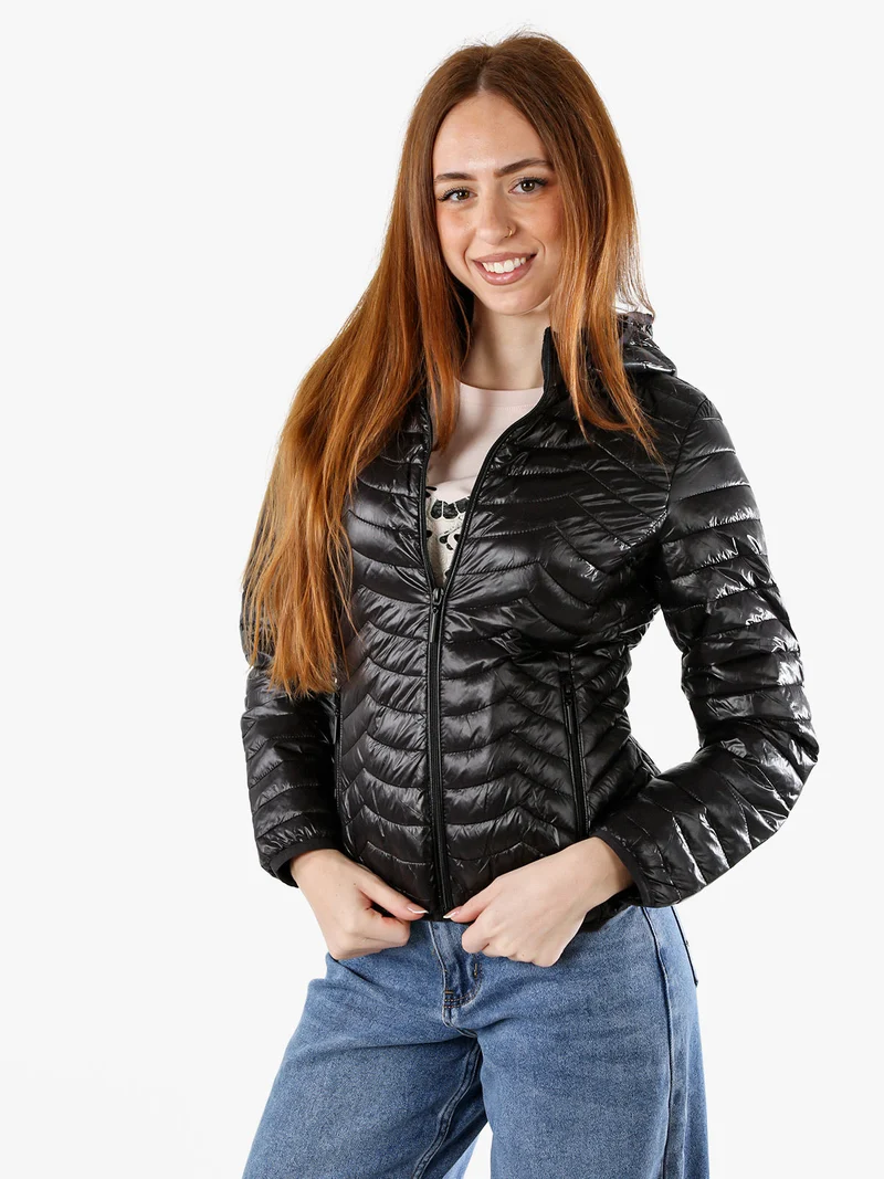 Giubbino donna 100 grammi con cappuccio e zip - nero