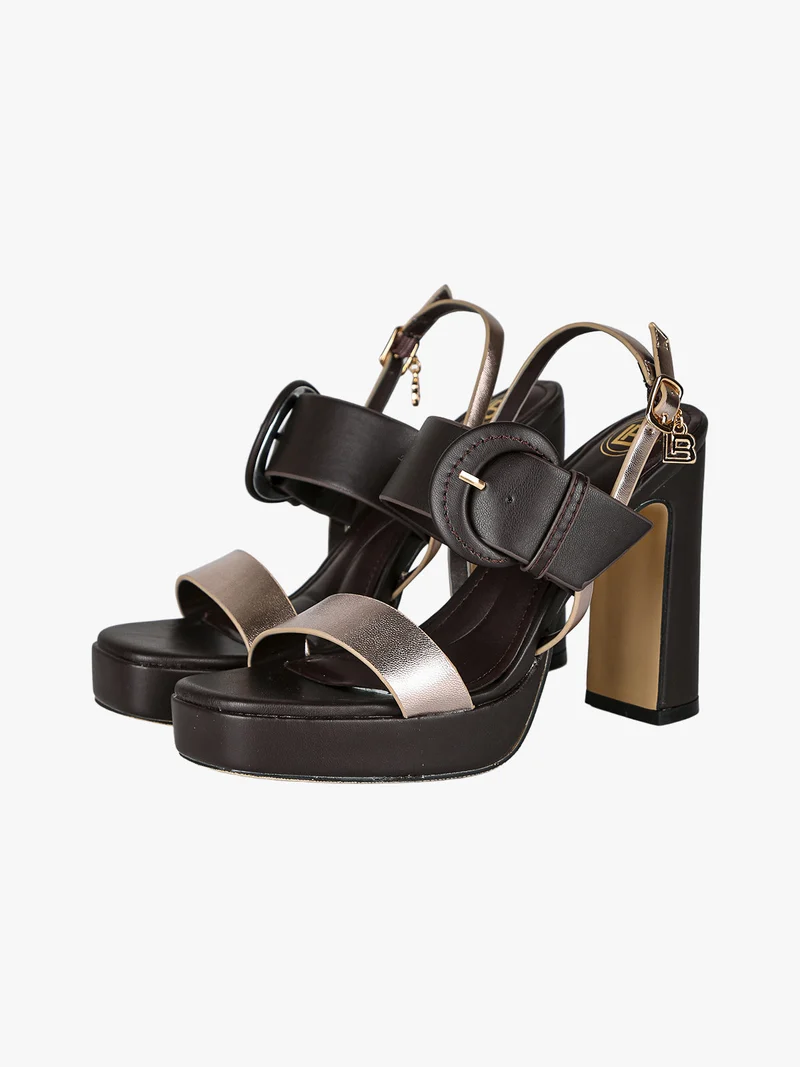 Sandali donna fibbia con tacco e plateau - moro