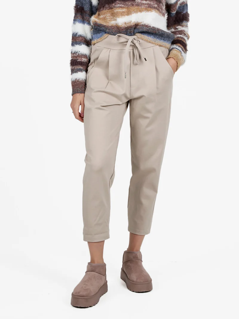 Pantaloni casual da donna con coulisse - sabbia