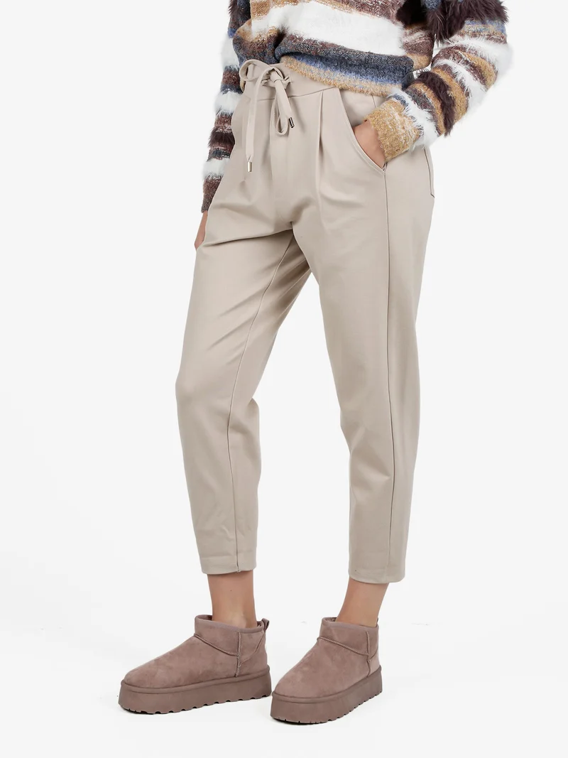 Pantaloni casual da donna con coulisse - sabbia