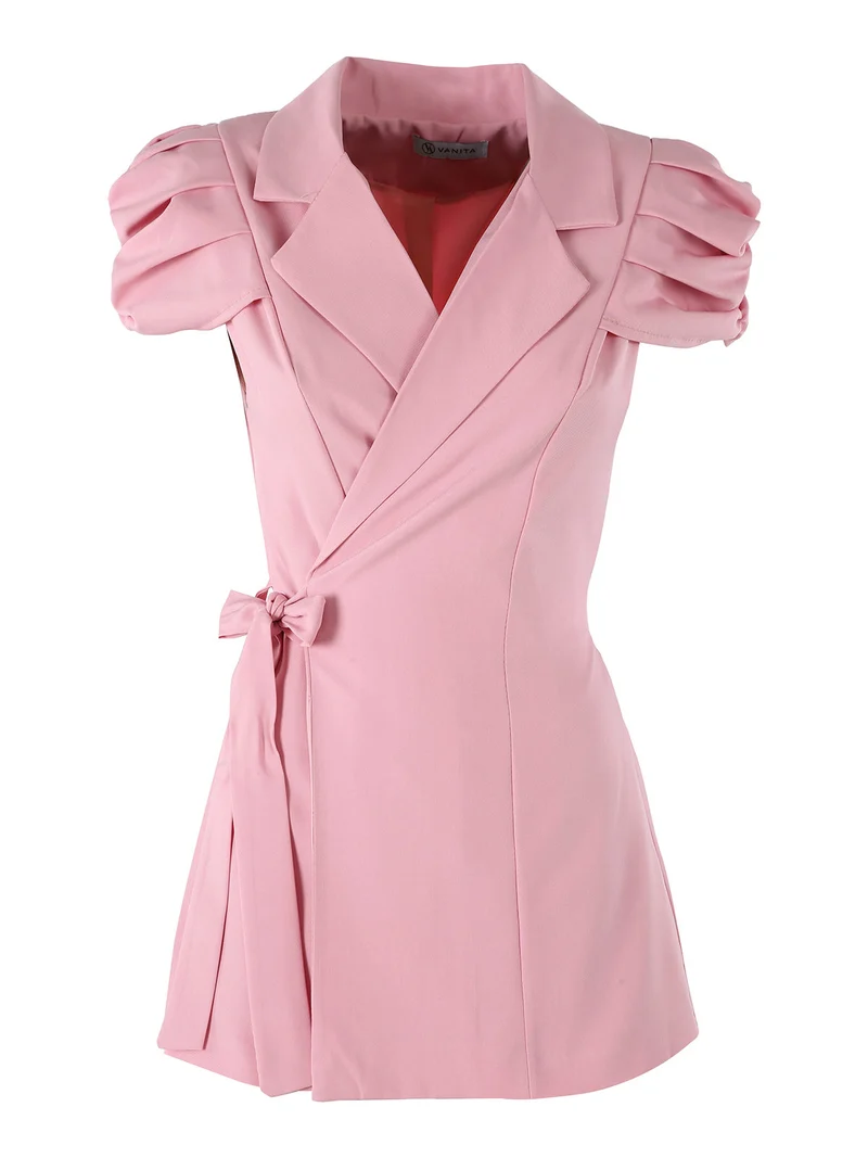 Blazer donna incrociato a maniche corte con spalle a sbuffo - rosa