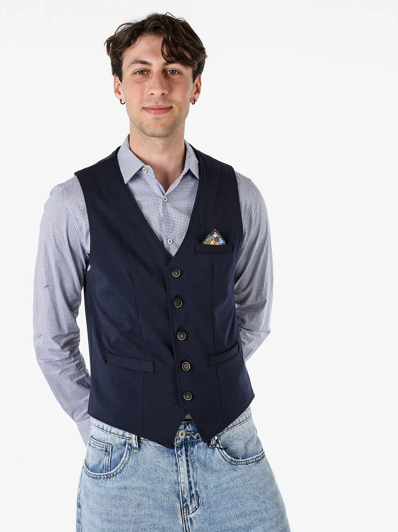 Gilet classico da uomo con bottoni - blu scuro