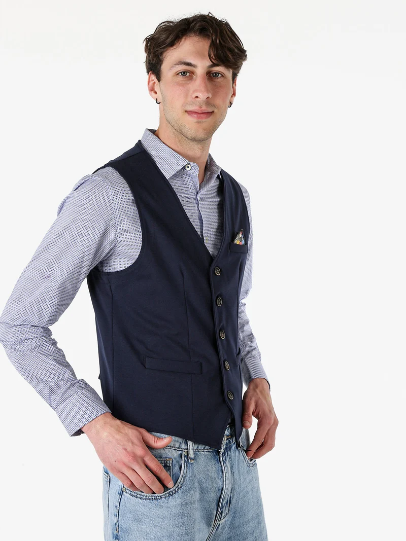 Gilet classico da uomo con bottoni - blu scuro