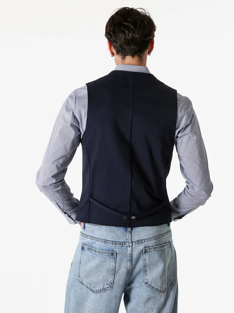 Gilet classico da uomo con bottoni - blu scuro