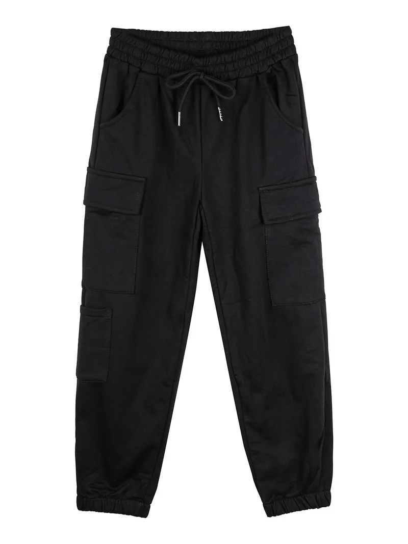 Pantaloni cargo da ragazza con polsini e coulisse - nero