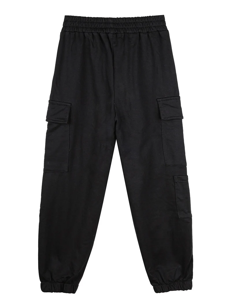 Pantaloni cargo da ragazza con polsini e coulisse - nero