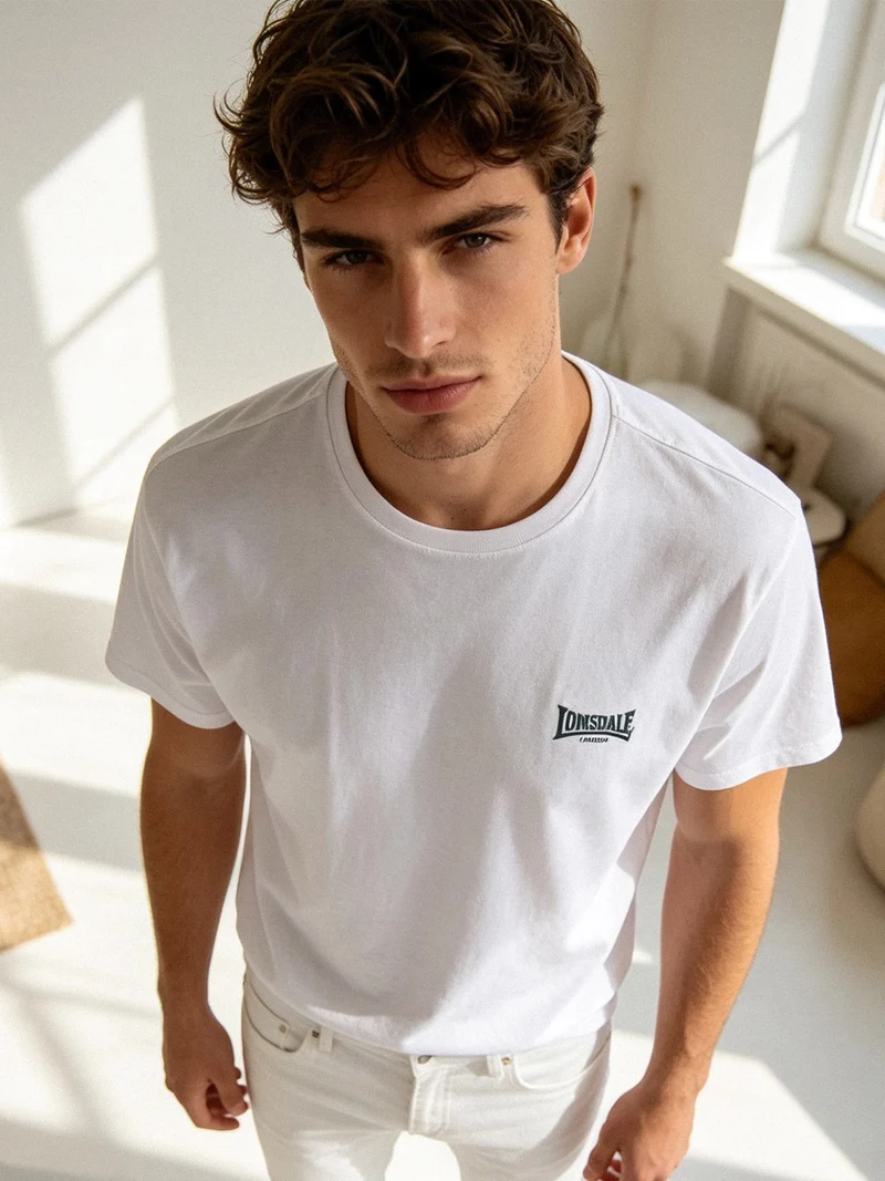 T-shirt girocollo da uomo in cotone con logo - bianco