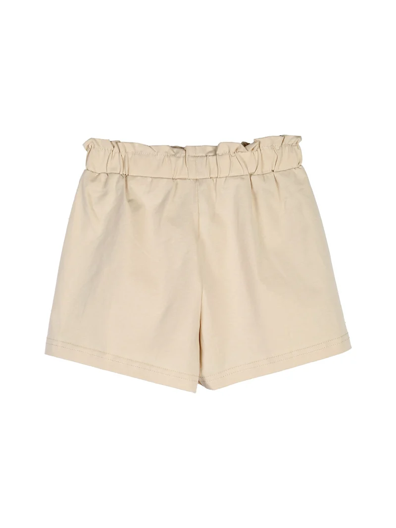 Completo corto da bambina 2 pezzi top e shorts con micro borchie - beige