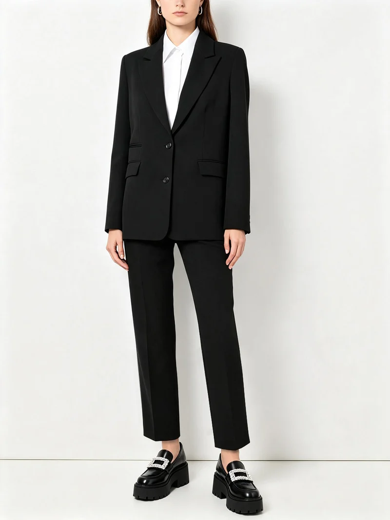 Completo elegante da donna con blazer e pantaloni a gamba larga - nero