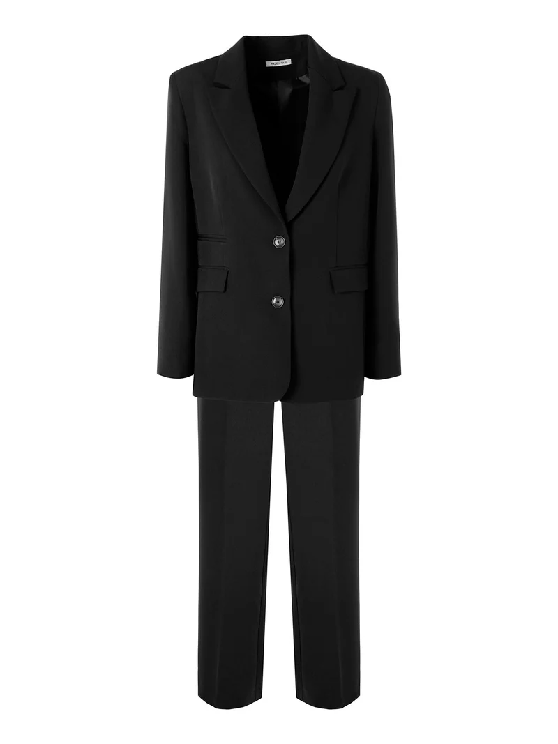 Completo elegante da donna con blazer e pantaloni a gamba larga - nero