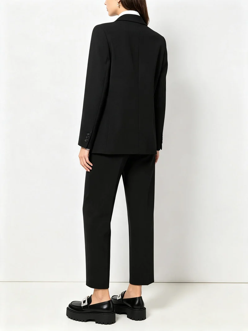 Completo elegante da donna con blazer e pantaloni a gamba larga - nero
