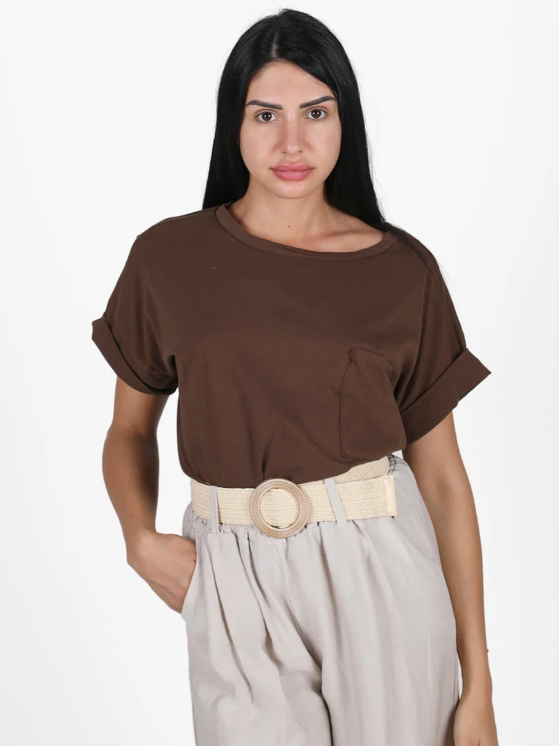 Maxi t-shirt donna con taschino - moro