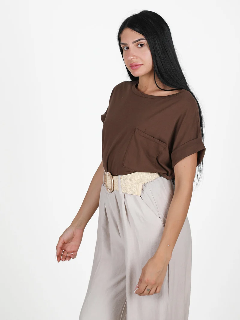 Maxi t-shirt donna con taschino - moro