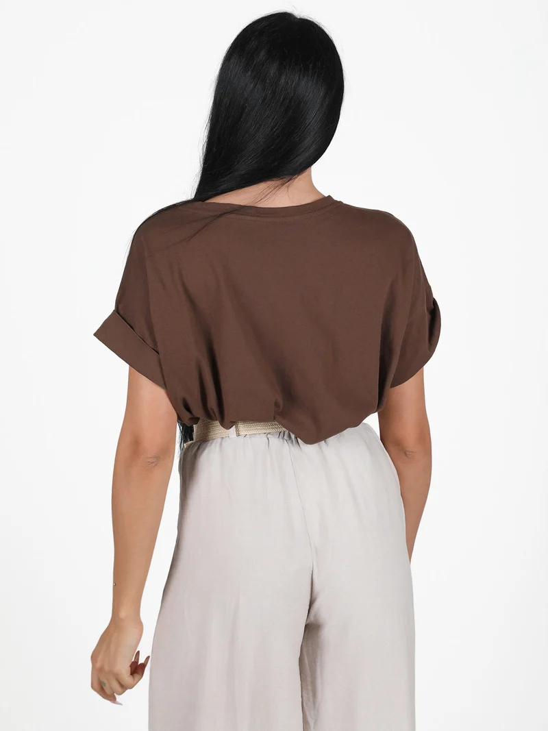 Maxi t-shirt donna con taschino - moro