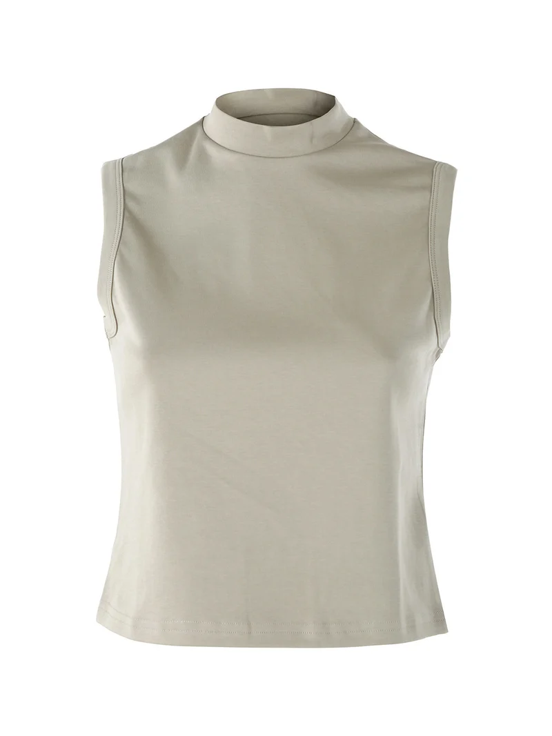 Top donna accollato in cotone - oliva