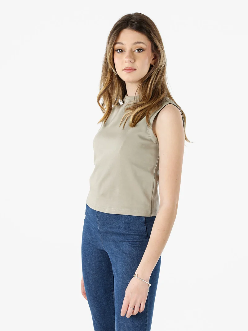 Top donna accollato in cotone - oliva