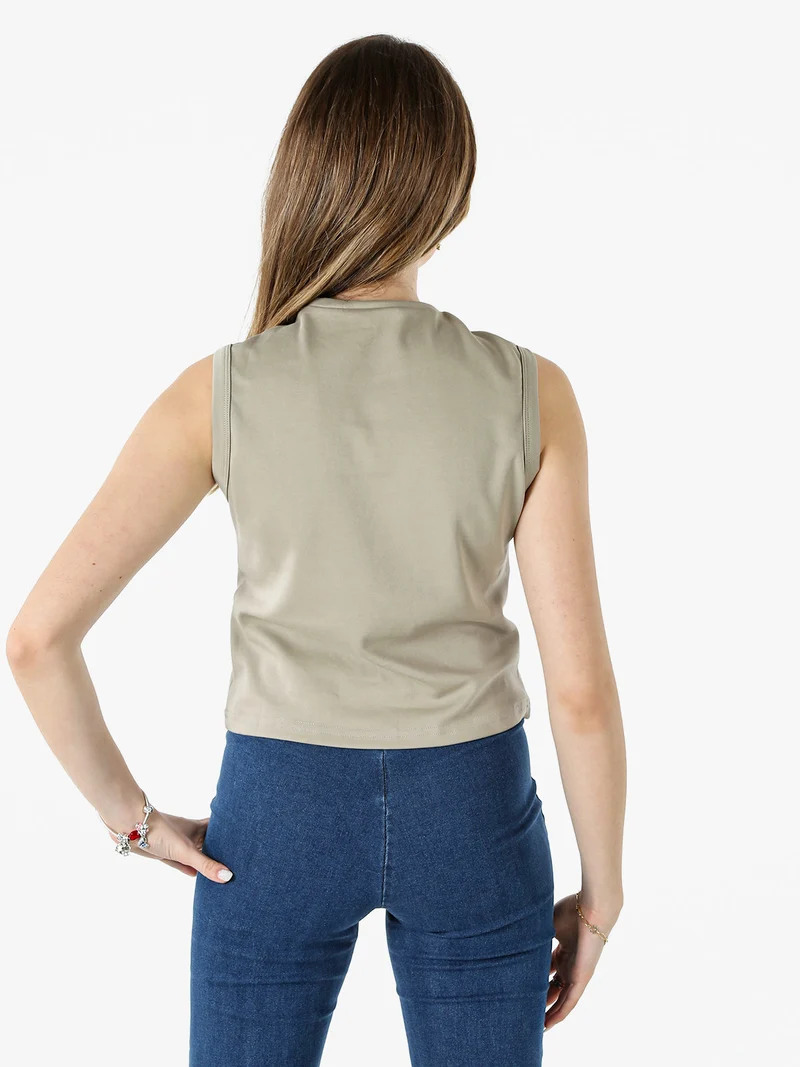 Top donna accollato in cotone - oliva