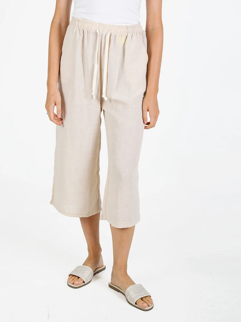 Pantaloni cropped donna in misto cotone - beige
