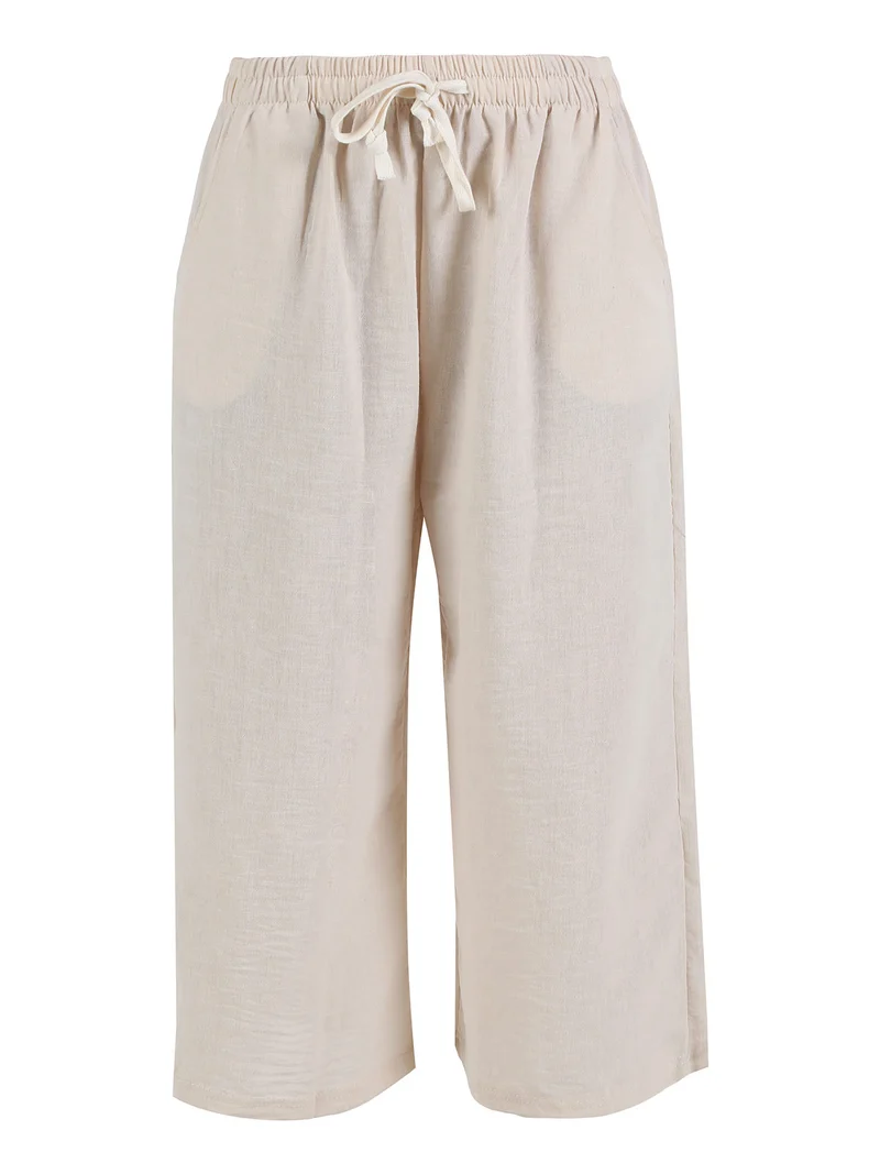 Pantaloni cropped donna in misto cotone - beige