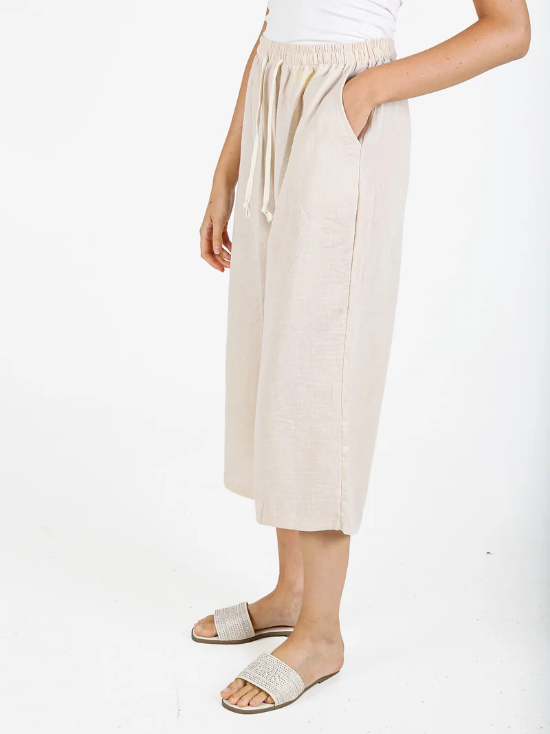 Pantaloni cropped donna in misto cotone - beige