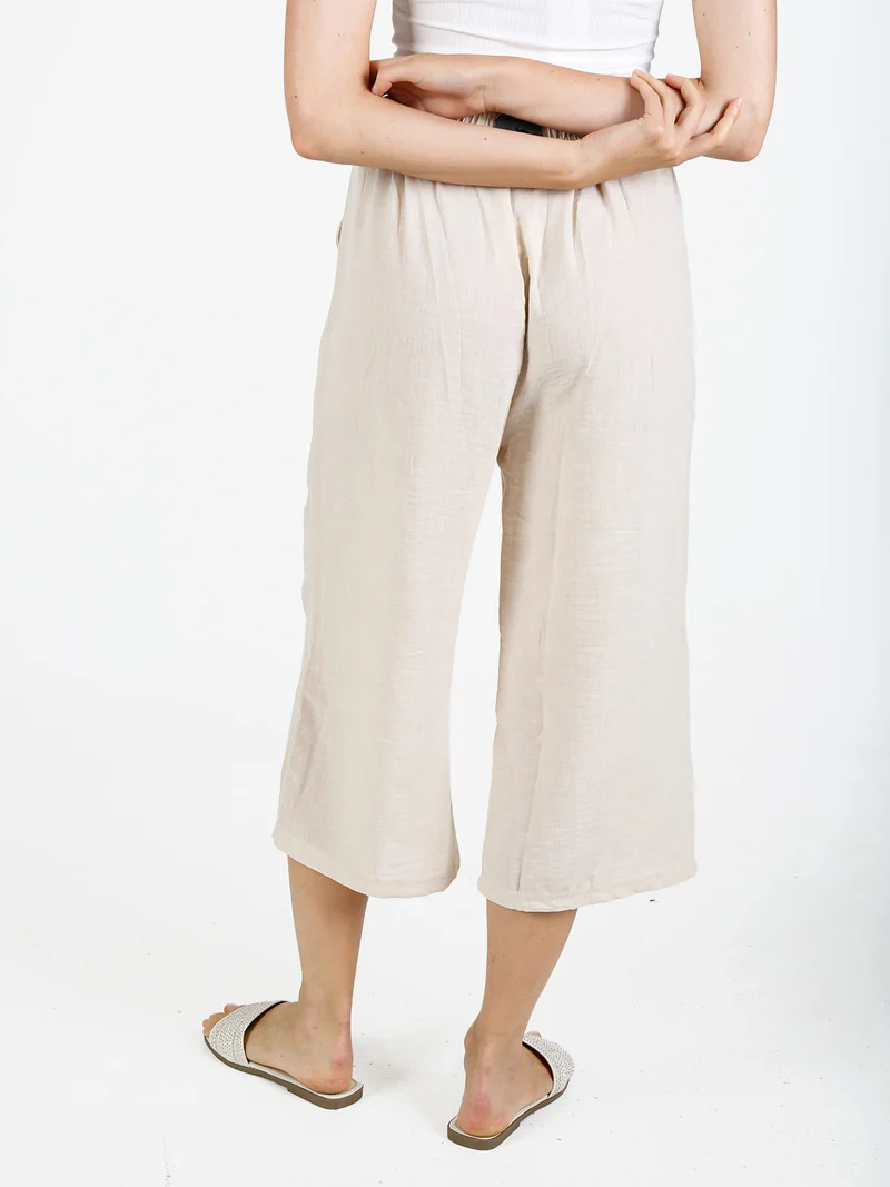 Pantaloni cropped donna in misto cotone - beige