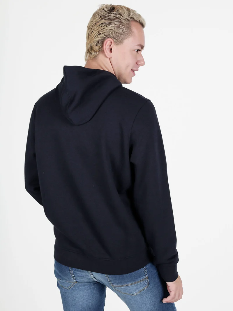 Felpa invernale da uomo con cappuccio - blu scuro
