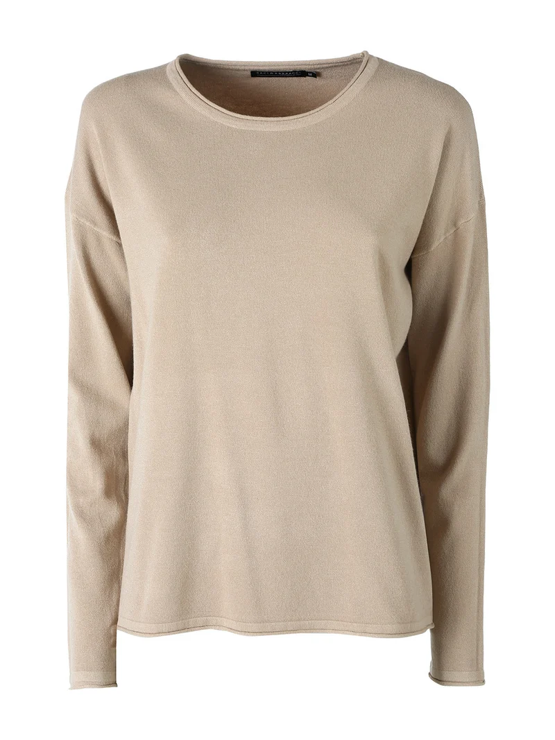 Pullover girocollo da donna in maglia tinta unita - beige