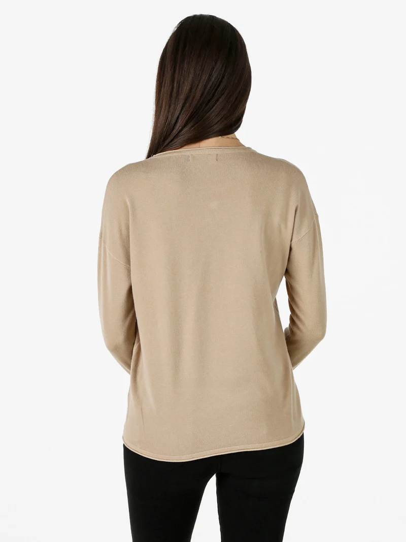 Pullover girocollo da donna in maglia tinta unita - beige