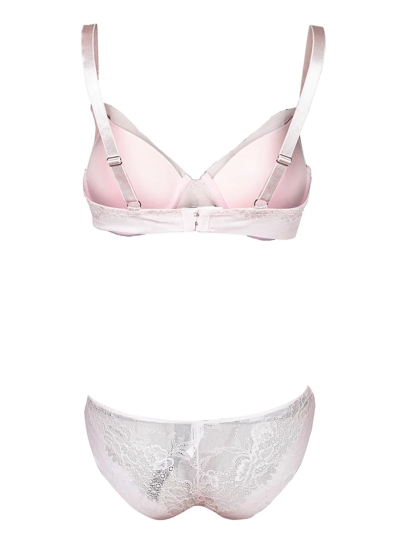 P0674C Reggiseno imbottito + slip in pizzo - rosa
